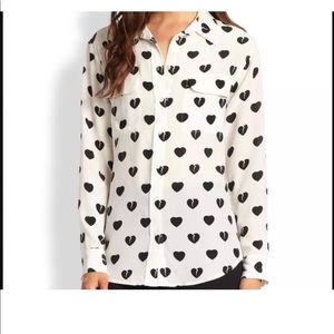 EQUIPMENT Signature Heart Silk Top WhiteBlack Sz S